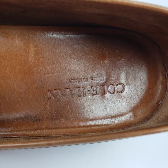Cole Haan Mens Size 9 Brown Leather Italy Woven Tassel Dress Loafer Shoes main image 11